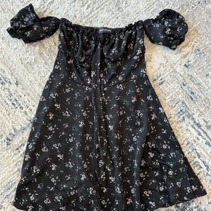 PrettyLittleThing Black Off-Shoulder Puff Sleeve Mini Dress